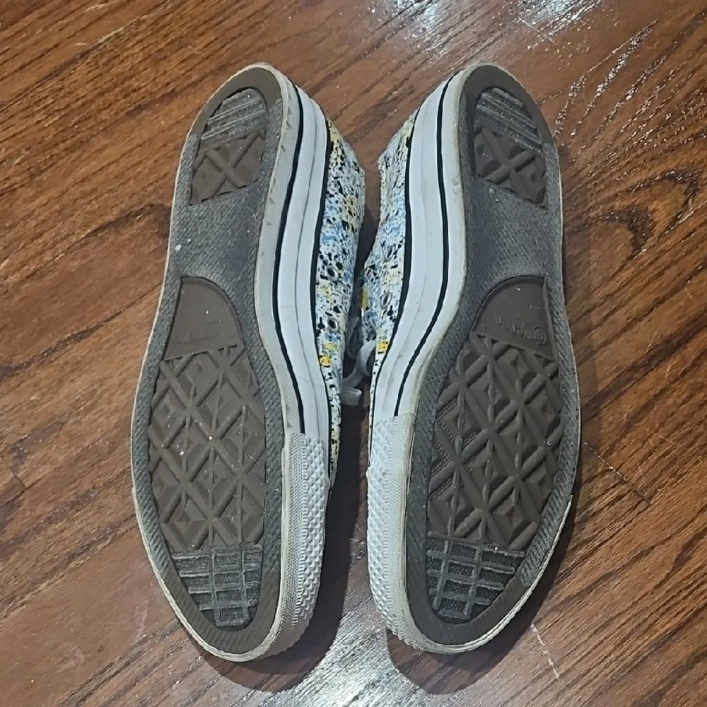 Converse All Star White Blue Yellow Paint-Splatter Low Top Sneakers - Picture 2 of 8
